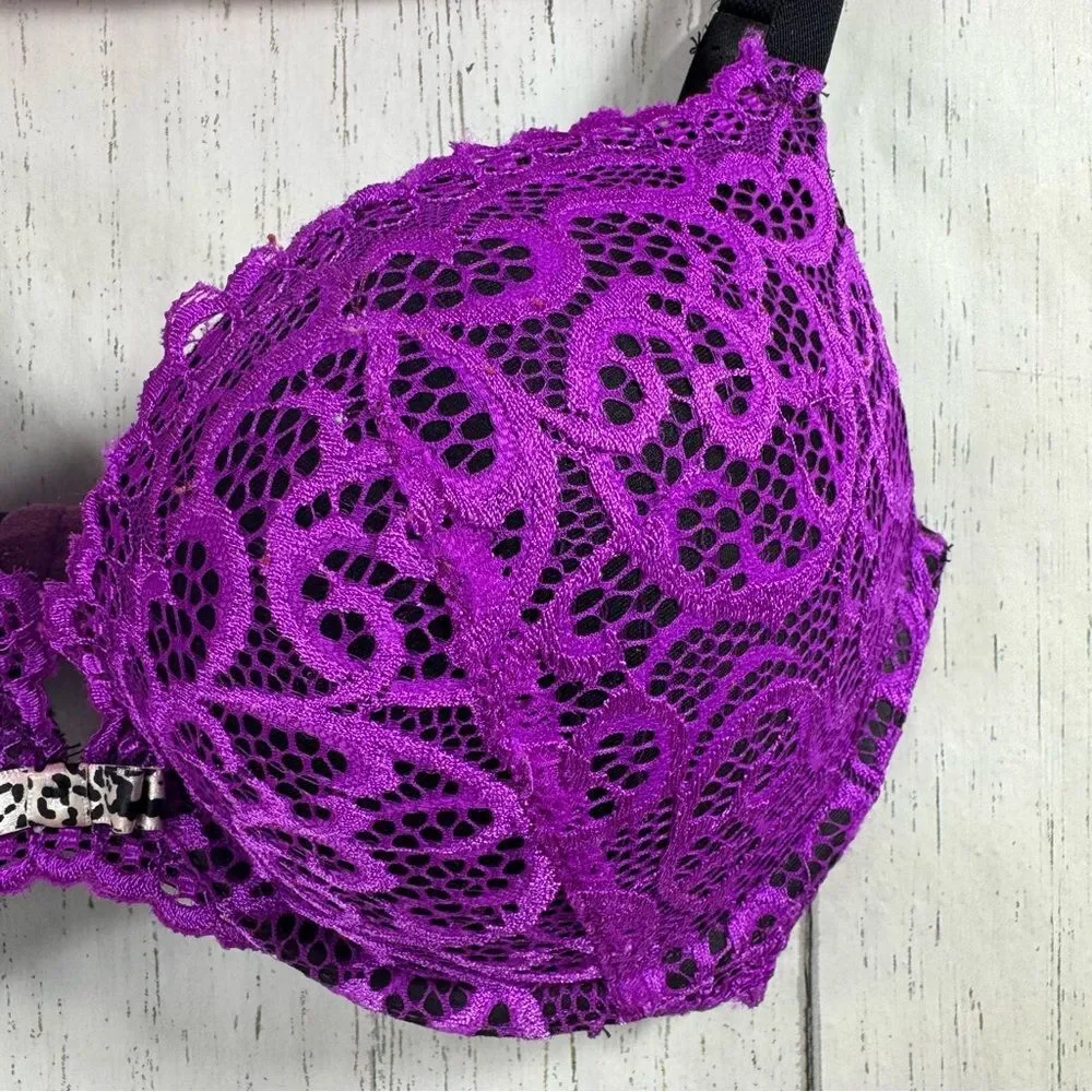 Frederick's of Hollywood Underwire Purple Push Up Bra Convertible Lace Coquette
